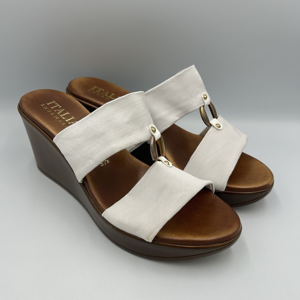 Italian Shoemakers White Wedge Sandals Made in Italy Size 9.5